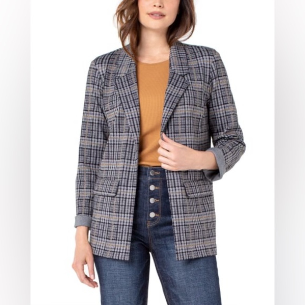 Liverpool Plaid Boyfriend Blazer in Grey Black
